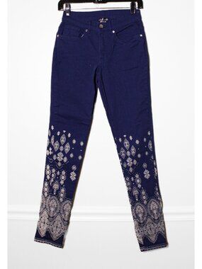 Venus Bandana Paisley Print Denim Skinny Jeans Blue Cream Americana Size 2